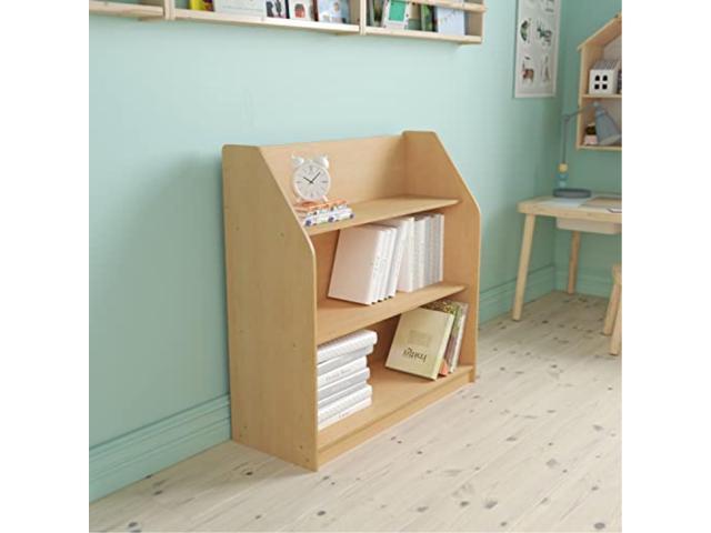 Flash Furniture 4 Shelf Single-Sided Kids Natural Wooden Book & Magazine Display Stand - Safe, Kid Friendly Design for Commercial or Home Use