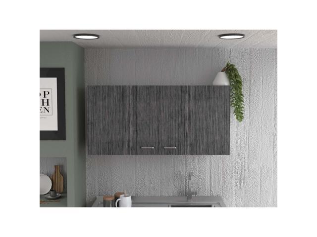 TUHOME Napoles Wall Cabinet, Two Shelves, Two-Door Cabinet, Metal Handles-White/Smoky Oak, For Kitchen Room - Newegg.com