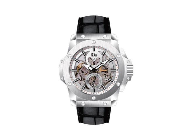Reign Commodus Automatic Skeleton Leather-Band Watch - Silver