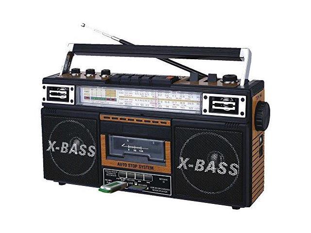 QFX AM/FM/SW1-SW2 4 Band Radio and Cassette to MP3 Converter, and Recorder with USB/SD/MP3 Player-Wood