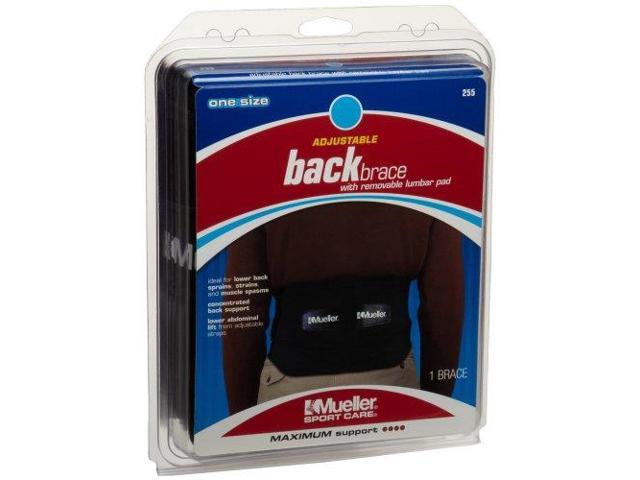 Mueller 255 Lumbar Support Back Brace with Removable Pad, Black, Regular