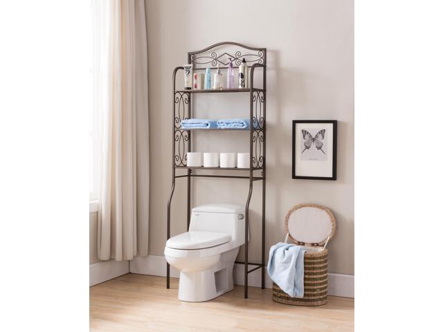 Pewter Metal 3 Tier Over The Toilet Storage Etagere Bathroom Rack