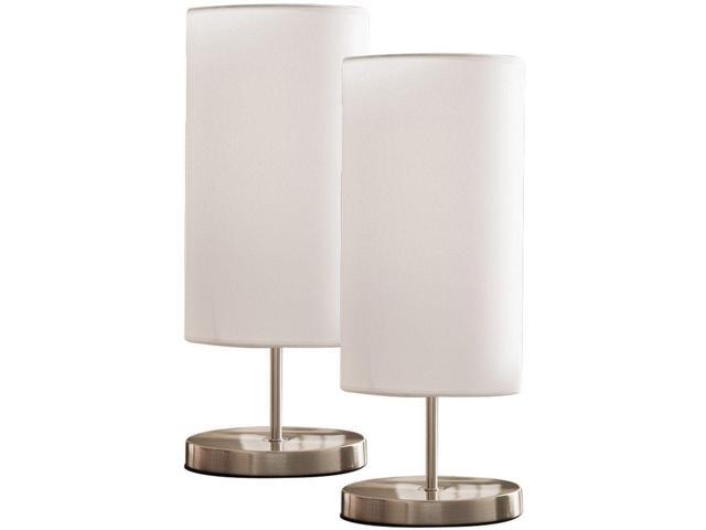Brushed Nickel With White Fabric Shade Modern Table Lamps Set Of 2 Gear Switch