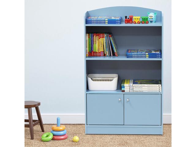 Furinno FR16121 KidKanac Light Blue Bookshelf with Storage Cabinet-