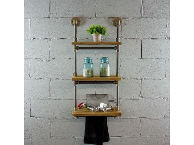 Juneau Industrial 3 Tiered Etagere Wall Mounted Pipe Shelf Rack