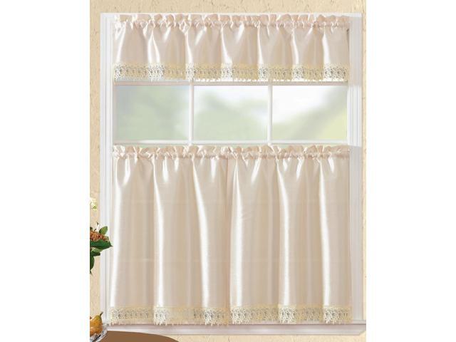 Brazil Macrame Border Tier And Valance Kitchen Curtain Set In