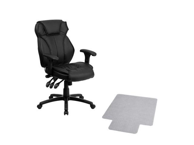 Flash Furniture Offex High Back Black Leather Executive Office Chair With Triple Paddle Control And Carpet Mat Lip Newegg