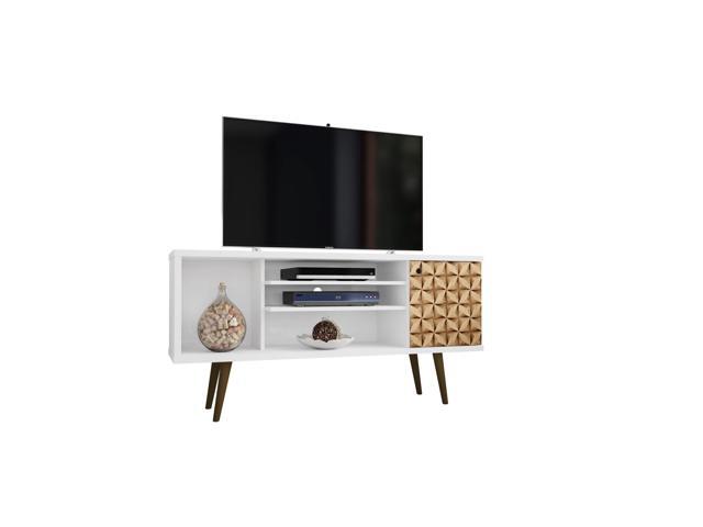 Manhattan Comfort Liberty 53 14 Mid Century Modern Tv Stand With 5 Shelves And 1 Door In White 3d Brown Prints