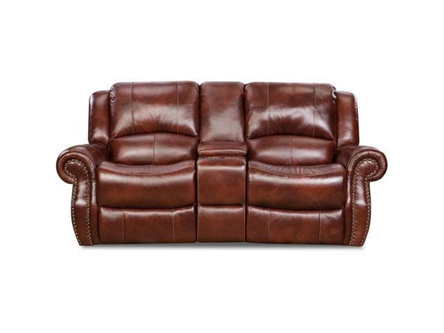 oxblood telluride leather double reclining sofa