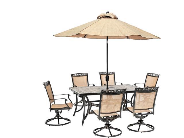 Hanover Fontana 7 Piece Dining Set With, Patio Dining Set With Six Swivel Chairs
