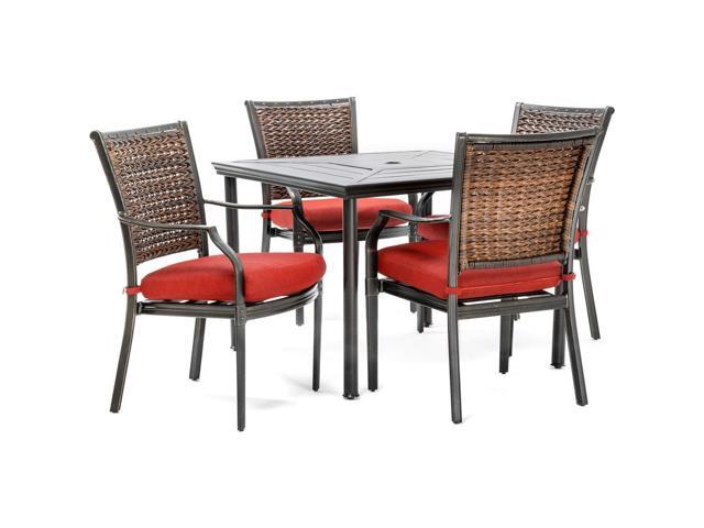 Mercer 5 Piece Patio Dining Set In Crimson Red With 4 Cushioned