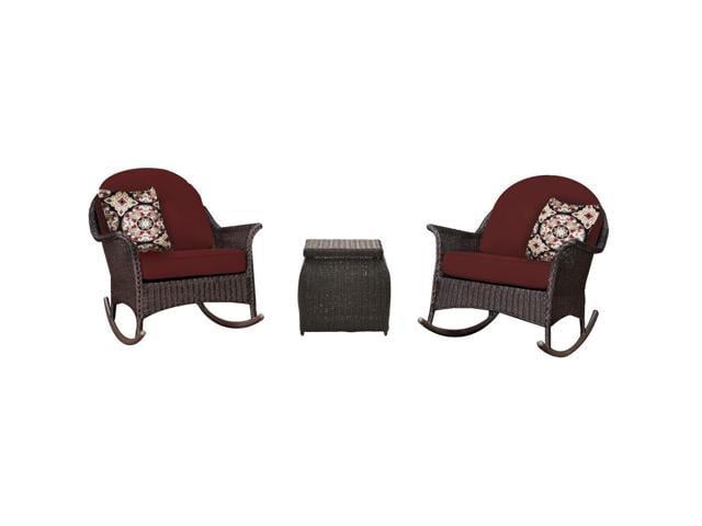 Sun Porch 3 Piece Resin Rocking Chair Set With 2 Handwoven Rocking