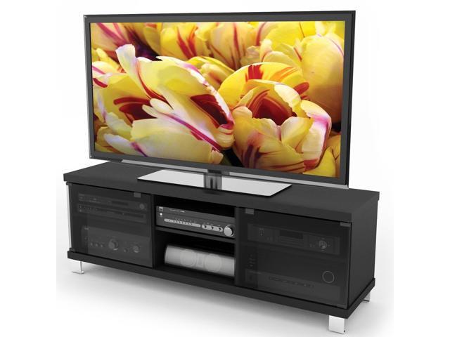 Modern Black Tv Stand With Glass Doors Fits Up To 68 Inch Tv