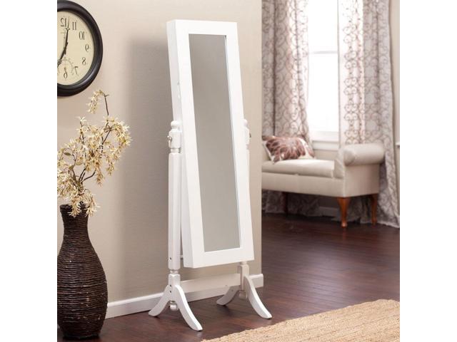 White Full Length Tilting Cheval Style Floor Mirror With Jewelry Storage Newegg Com