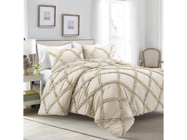 Ruffle Diamond Comforter Set Neutral 3pc Set Full Queen Newegg Com