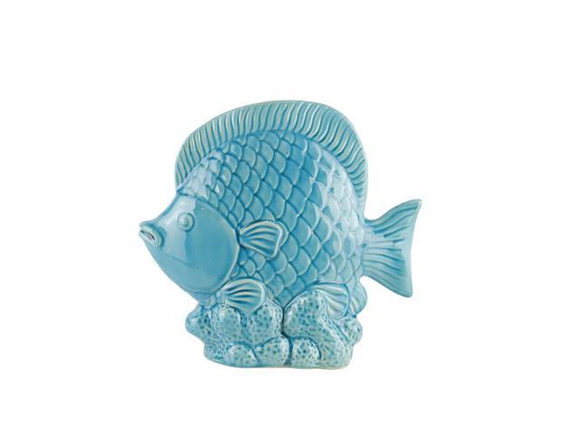 Nautical Ceramic Fish Figurine With Decorative Texture Teal Blue