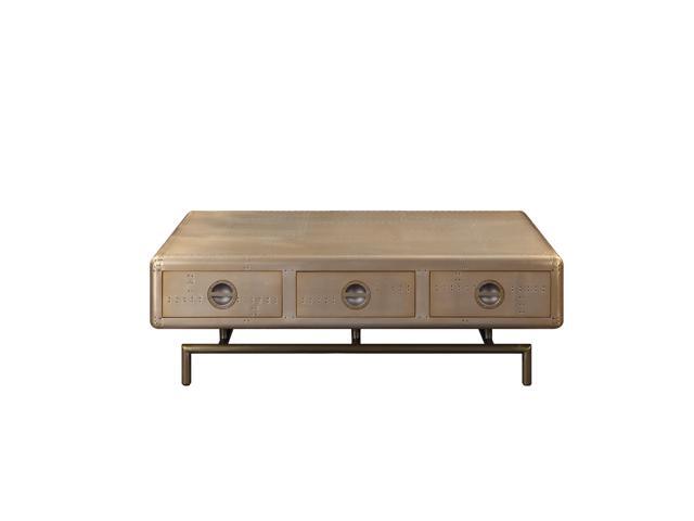 Trunk Design Wooden Coffee Table With Aluminum Patchwork And Metal Stand Gold