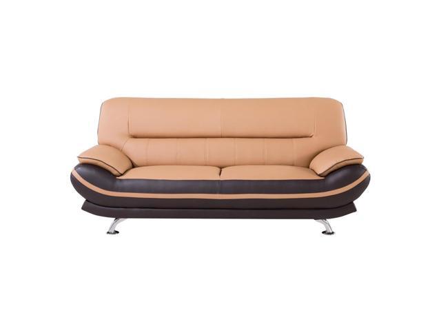 Wooden Framed Sofa With Tufted Faux Leather Upholstery Brown And Silver Newegg