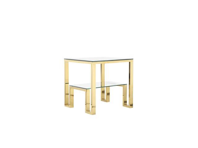 Geometric Metal Framework Side Table With Glass Top And Open Shelf Gold Clear Newegg Com
