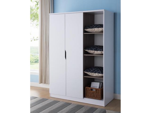 Benzara Bm179671 Wooden Wardrobe With Open Side Shelves