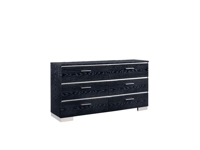 Wooden Dresser With 6 Drawers And Wood Grain Details Black And