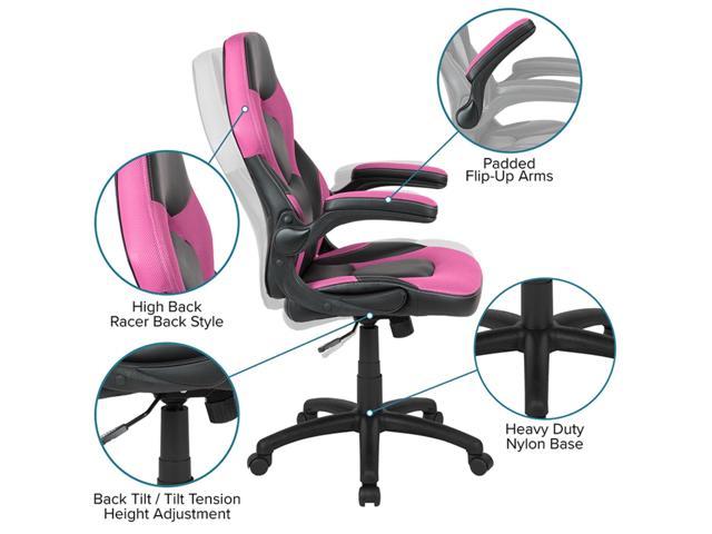 Black Gaming Desk and Red/Black Racing Chair Set with Cup Holder