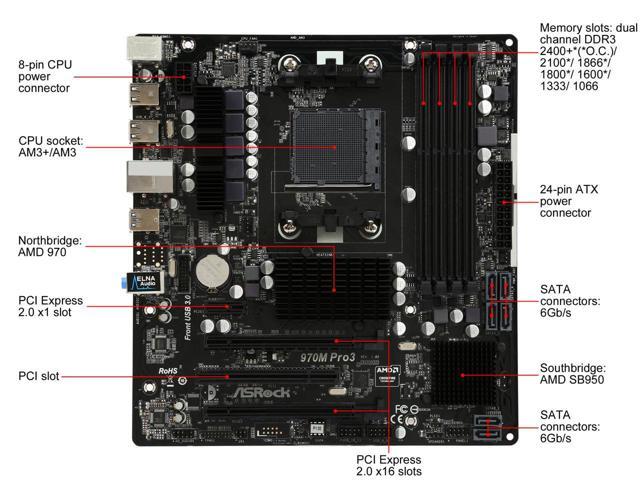 Refurbished: ASRock 970M Pro3 AM3+/AM3 AMD 970 + AMD SB950 6 x 