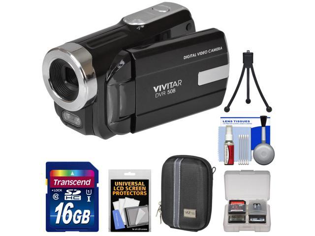Vivitar DVR-508 HD Digital Video Camera Camcorder (Black) with 16GB Card + Case + Tripod + Kit