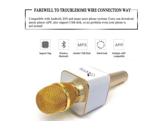 Q9 Portable Karaoke Microphone Wireless Bluerooth Handheld Mic KTV USB Speaker Player Mini Home KTV Music Machine System-Glod