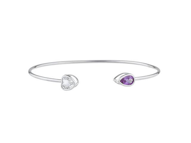 Elizabeth Jewelry Simulated London Blue Topaz Round Bezel Bangle Bracelet .925 Sterling Silver Rhodium Finish