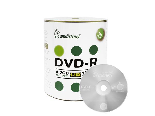 100 Pack Smartbuy 16X DVD-R 4.7GB 120Min Logo Top Blank Media Recordable Disc