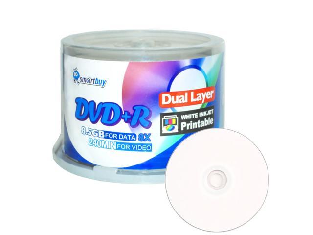 50 Pack Smartbuy 8X DVD+R DL 8.5GB Dual Layer White Inkjet Hub Printable Blank Media Recordable Disc