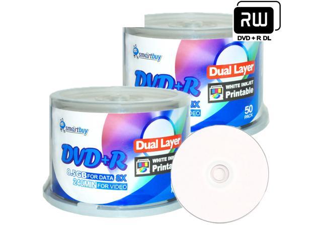 Smartbuy 8X DVD+R DL 8.5GB Dual Layer White Inkjet Hub Printable Music Video Data Recordable Disc (100 Packs)
