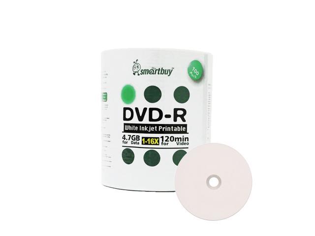 100 Pack Smartbuy 16X DVD-R 4.7GB 120Min White Inkjet Hub Printable Blank Media Recordable Disc