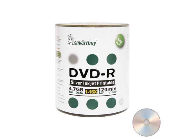 Smartbuy DVD-R 16X 4.7GB 120Min Silver Inkjet Hub Printable Music Video Data Recordable Disc (100 Packs)