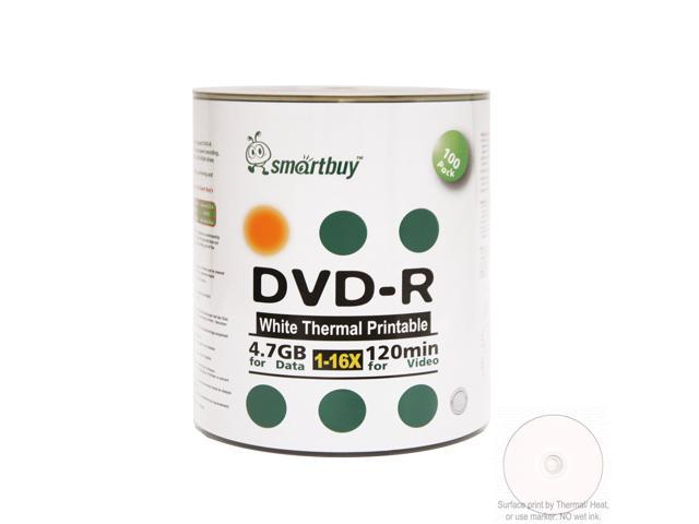 Smartbuy DVD-R 16X 4.7GB 120Min White Thermal Hub Printable Music Video Data Recordable Disc (100 Packs)