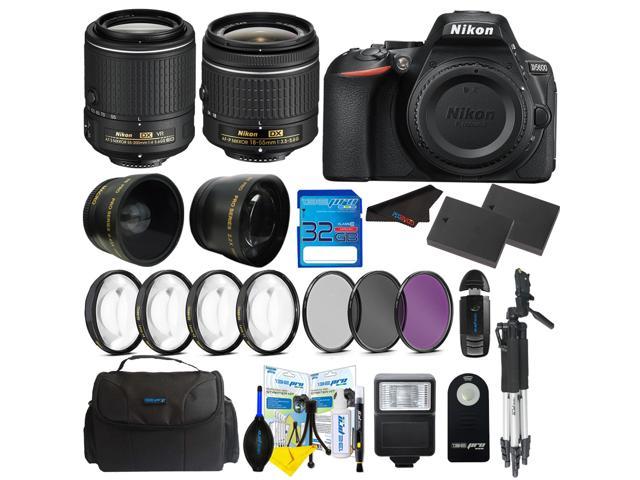 Nikon D5600 Dslr Digital Camera Nikon Af P Dx Nikkor 18 55mm F 3 5 5 6g Lens Nikon Af S Dx Nikkor 55 0mm F 4 5 6g Ed Vr Ii Lens Pixi Basic Bundle Kit Newegg Com