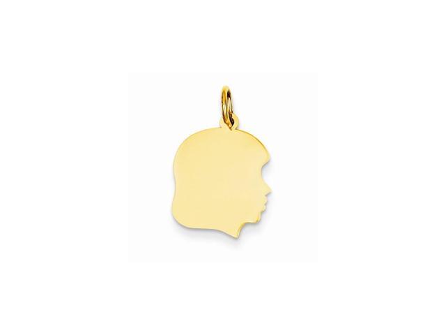 14k Yellow Gold Plain Medium .035 Gauge Facing Right Engravable Girl Head Charm