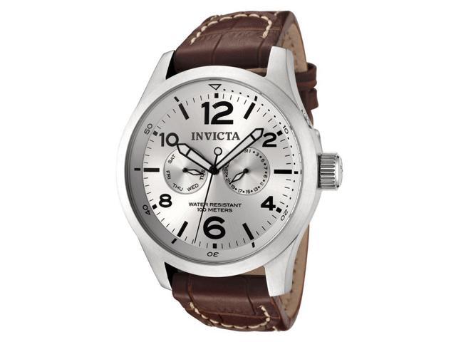 Invicta II Silver Dial Men's Watch with Brown Calf Leather Strap