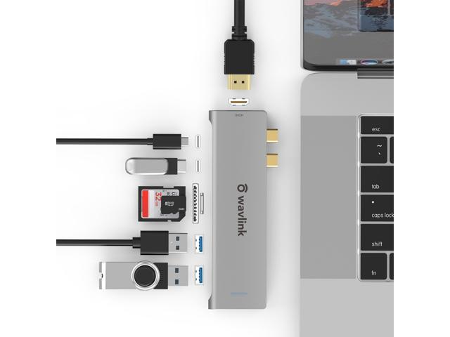 Wavlink USB C Hub, Type C Adapter Mini Docking Station with 4K HDMI Port, 2 USB 3.0, TF/SD Card Reader, USB-C PD3.0 100W  and Thunderbolt 3, LED indicator For MacBook Pro for MacBook Pro/Air