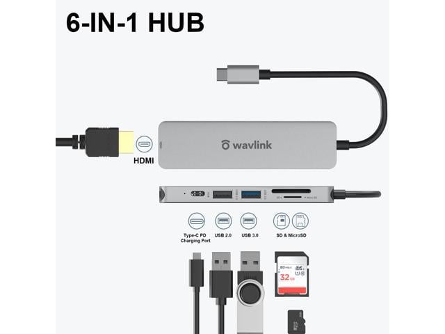 WAVLINK USB C Hub, 7-in-2 Type C Adapter Mini Docking Station with Thunderbolt 3 USB C Port, 4K HDMI, 2 USB 3.0, SD/TF Card Reader, 100W PD for MacBook Pro 2016-2020 MacBook Air 2018-2020, Plug & Play