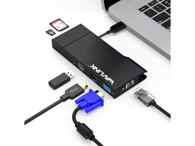 Wavlink Universial USB 3.0 Dual-Head Mini Docking Multi-Display HDMI/VGA  with Gigabit Ethernet, USB 3.0 Port, Removable Card Reader, HDMI up to 