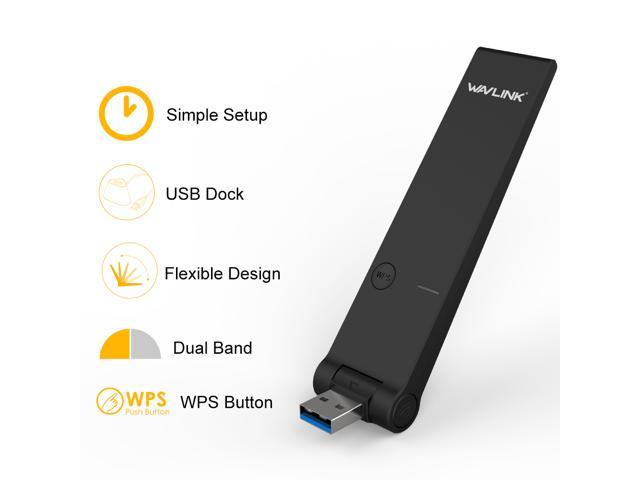 Wavlink AC1300 Dual Band USB3.0 Wireless USB Adapter Designed WPS LED Black 