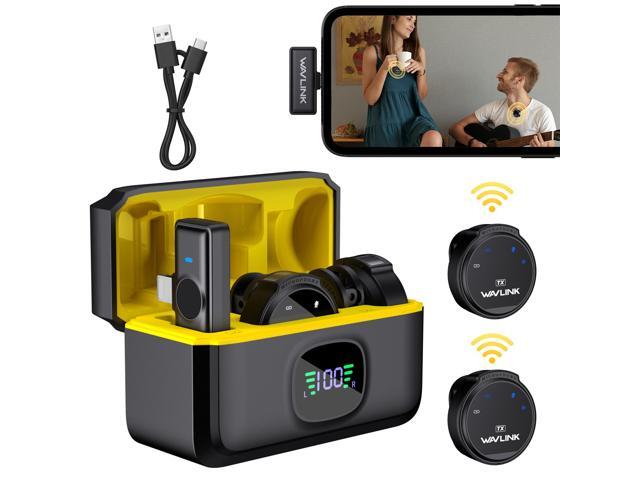 WAVLINK Wireless Lavalier Microphone for iPhone Vlog, Clip on Lapel Dual Mic System & Lightning Input & Battery Case for YouTube Facebook Live, Video Recording(2*TX+1*RX)