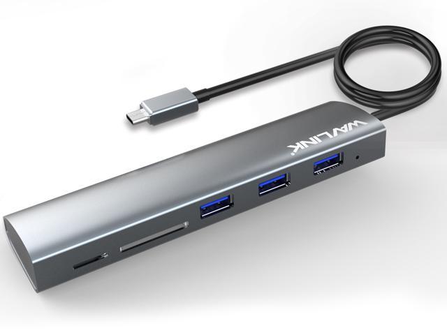 Portable 3 Ports Aluminum USB Hub Multi-in-1 Card Reader 
