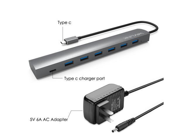Wavlink 7 Ports USB 3.1 Type-C to USB 3.0 Hub (6 ports USB A 3.0 + 1 USB C Port ) Aluminum Design with 5V 6A US Adapter Super Speed to 5Gbps Multi-function Hot Swapping Support for Mac and Windows
