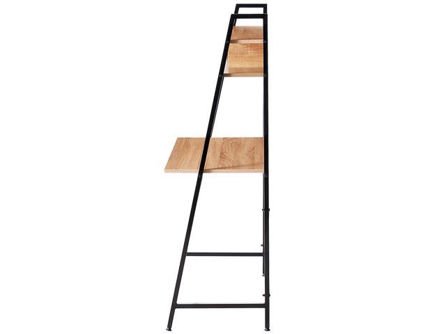 Offex Combo Pack Black Steel Frame Ladder Style Wooden Desk with 4 Shelf Bookcase 