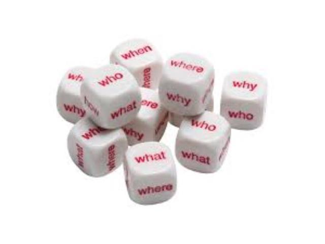 Set of 10 D6 16mm Educational English Interrogative Questions Dice White w/ Red 