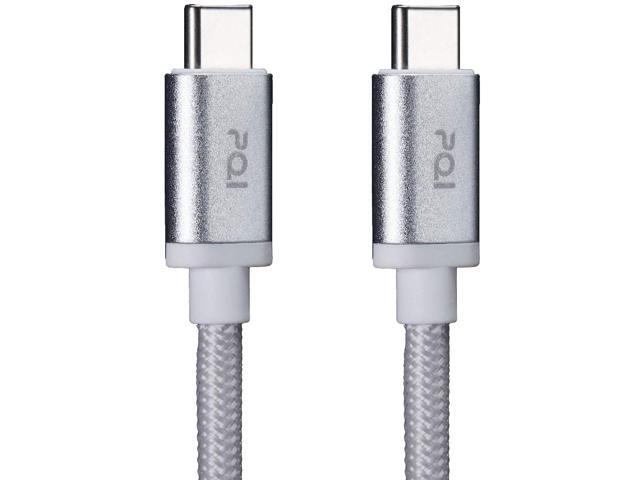 PQI Type C Charger Cable - Nylon Braided USB C to USB C Cable - Support PD Fast Charging - 3.3ft (100cm) Arctic Silver Charging Cord