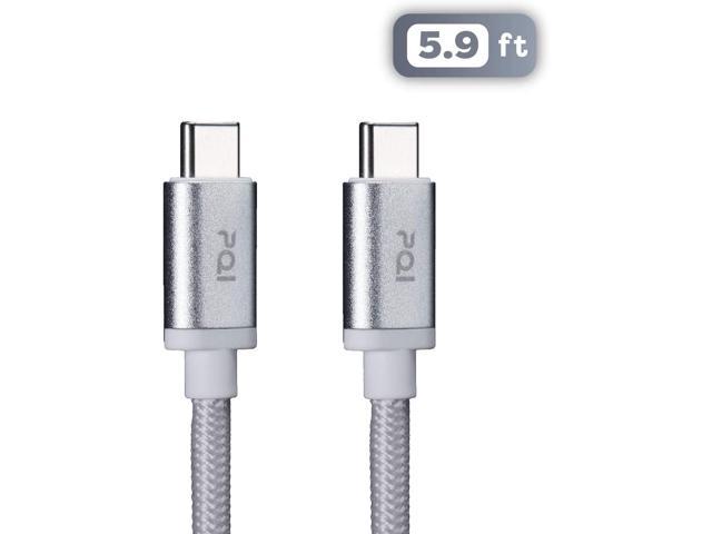 PQI Type C Charger Cable - Nylon Braided USB C to USB C Cable - Support PD Fast Charging - 5.9ft (180cm) Arctic Silver Charging Cord
